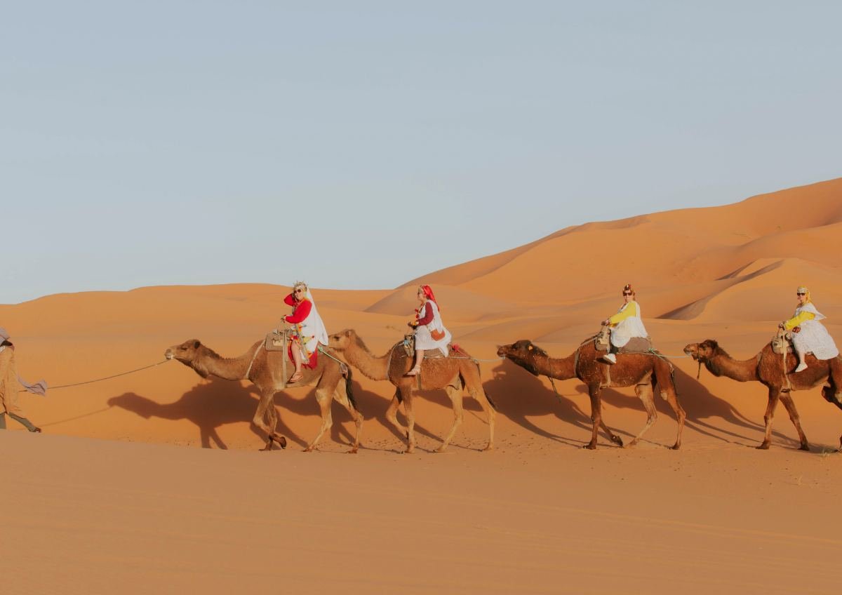 Sandboarding Sahara Morocco on the steep golden faces of Erg Chebbi at sunset